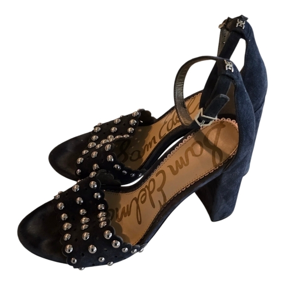 Anthropolo Sam Edelman Strap Heel Women Yaria Blue Leather Studded Ankle… - Picture 2 of 16
